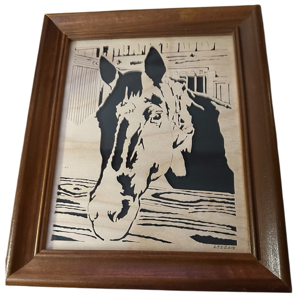 Hand-Cut Scroll Saw Horse Art in Wooden Frame | Signed LTS 2014 | 12x10
